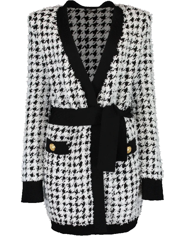 Belted Houndstooth Cardigan