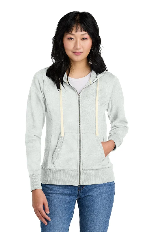 District Womens Re-Fleece Full Zip Hooded Sweatshirt Hoodie w/ Pockets - Ash Grey