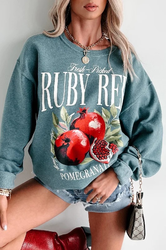 "Ruby Red Pomegranate" Graphic Sweatshirt (Silver Pine)