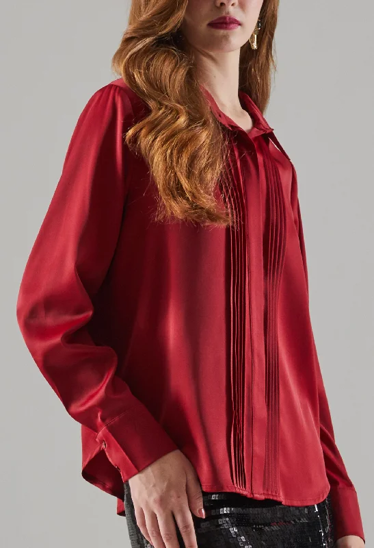 Stellar Pleated Chest Button-Up Blouse