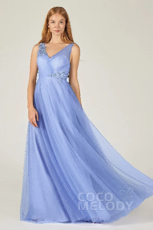 A-Line Floor Length Tulle Bridesmaid Dress CB0385