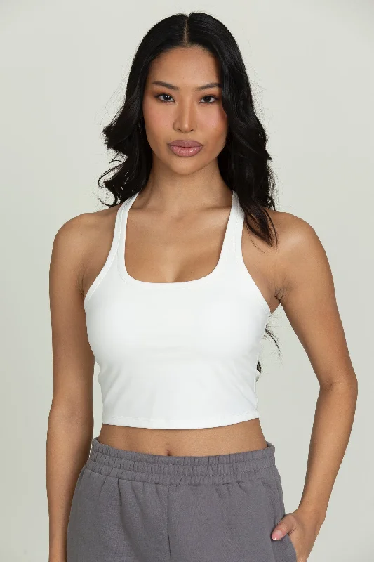 White Racerback Crop Tank