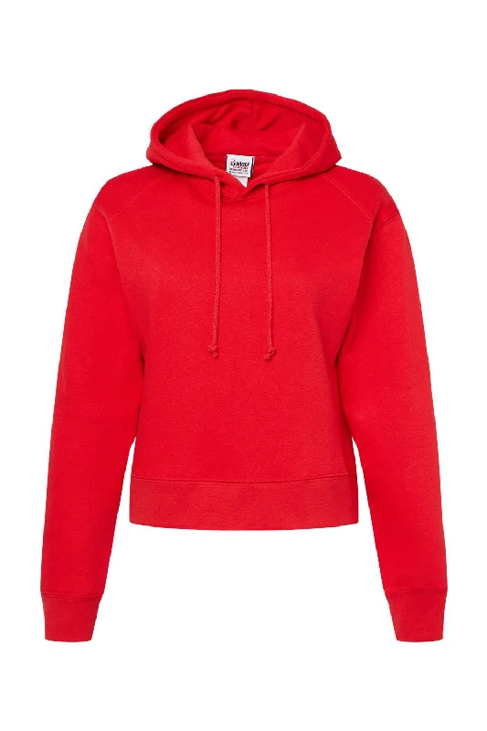 Badger Womens Crop Hooded Sweatshirt Hoodie - Red - Closeout