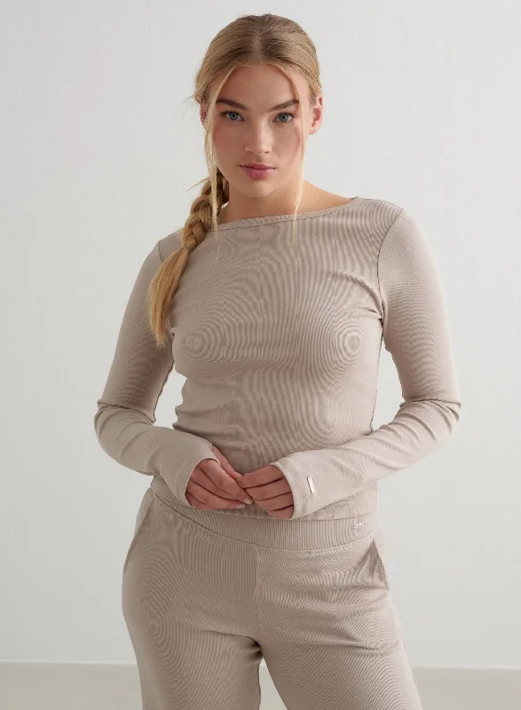 Dark Clay Ease Ribbed Long Sleeve Top