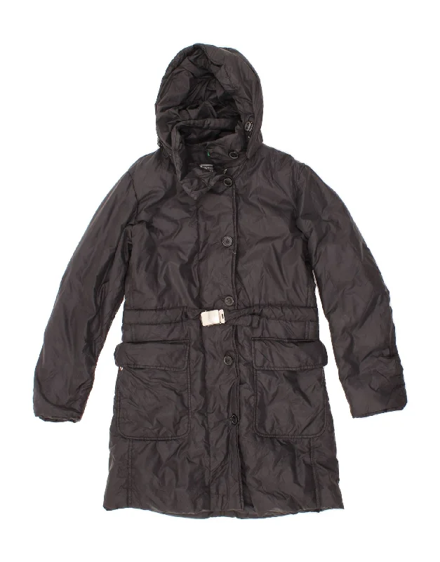 BENETTON Womens Hooded Padded Coat UK 14 Large Black