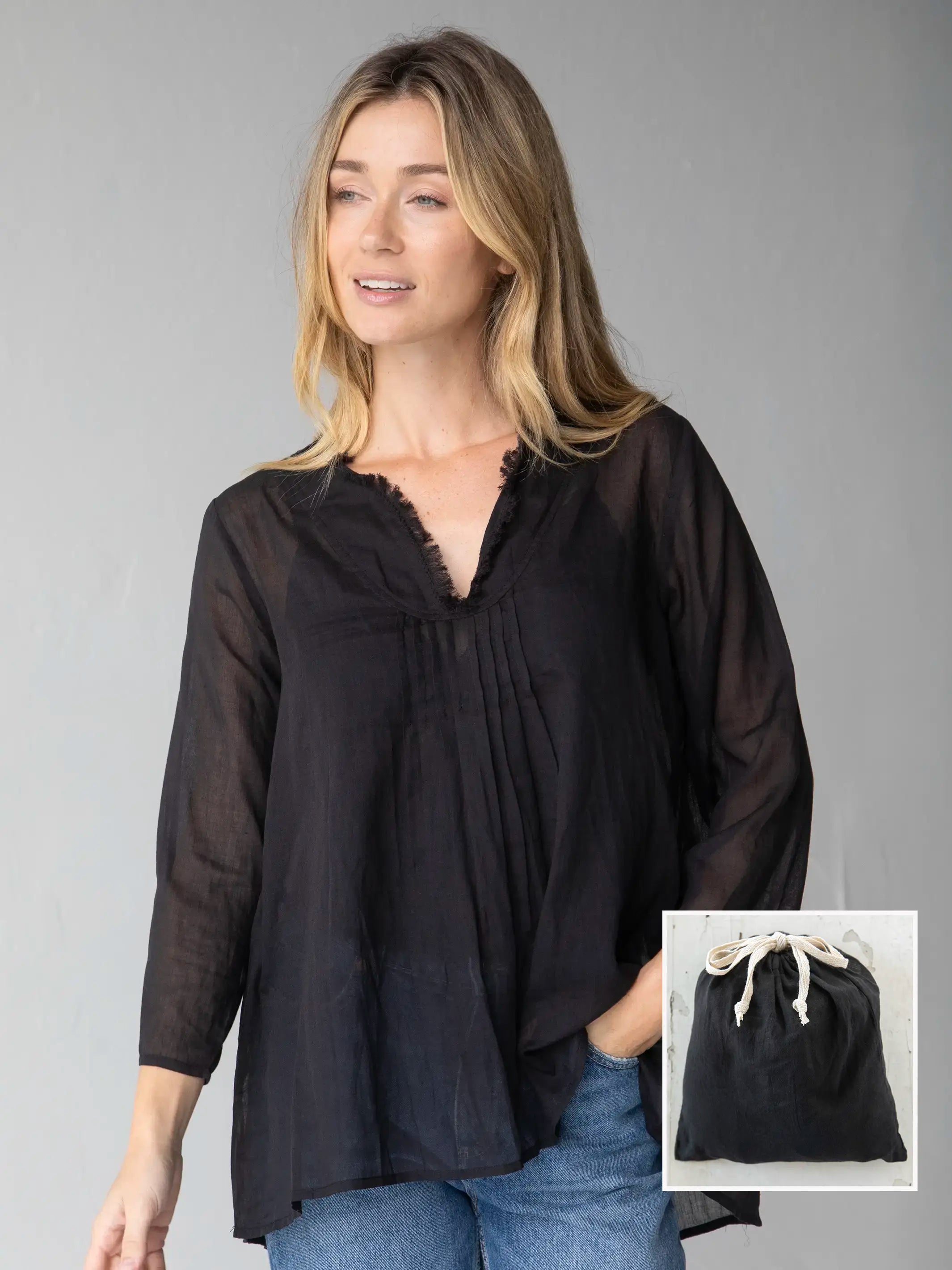 Cotton Tunic-In-A-Bag - Black