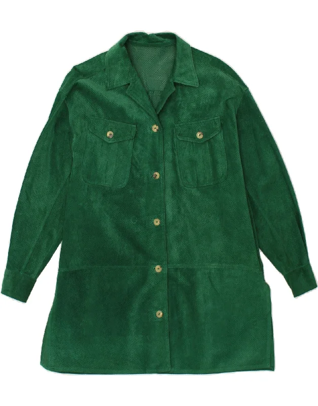 TRUSSARDI Womens Suede Jacket EU 42 Large Green Leather