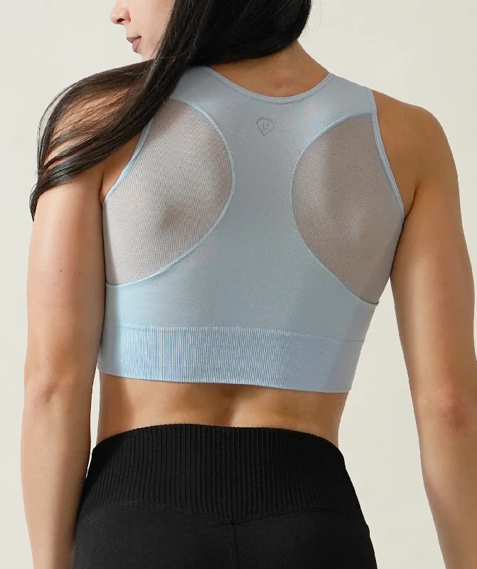 Equinox Crop Top with Transparent Mesh in Sky Blue