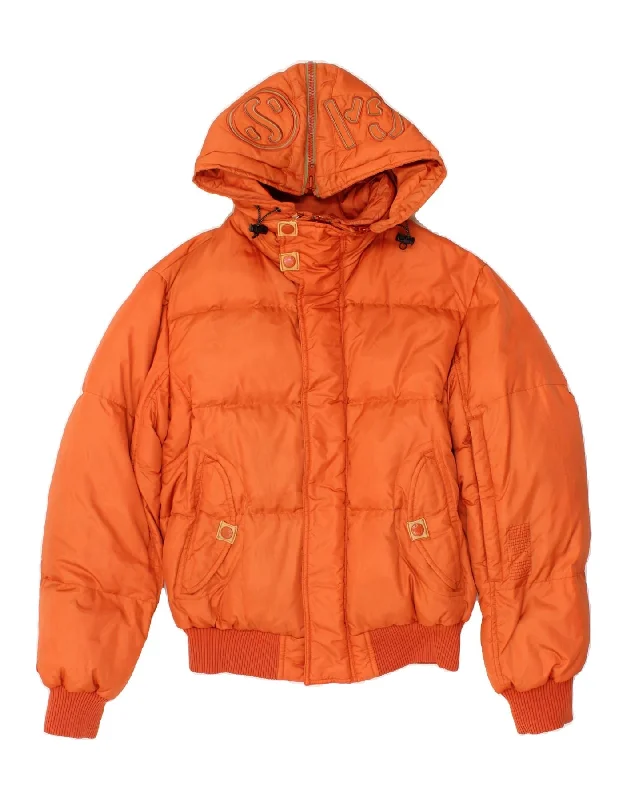 GAS Womens Graphic Hooded Padded Jacket UK 14 Medium Orange