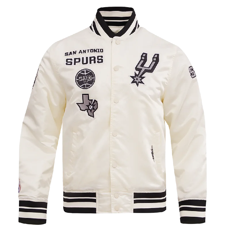 NBA SAN ANTONIO SPURS RETRO CLASSIC MEN'S RIB SATIN JACKET (EGGSHELL/ BLACK)