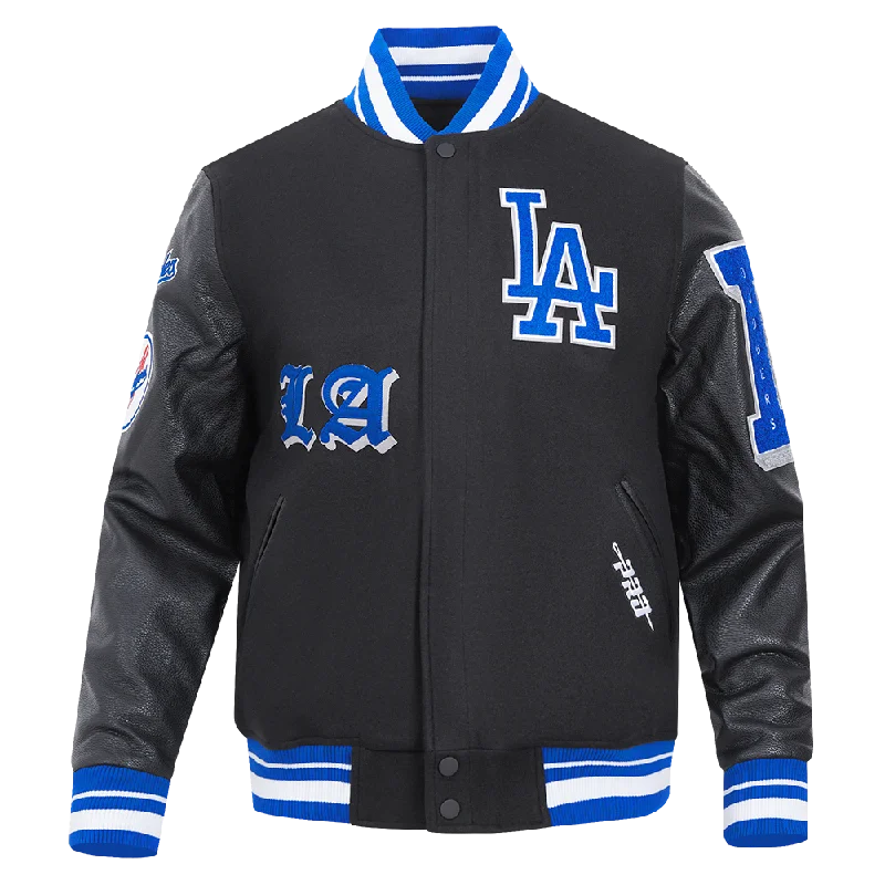 MLB LOS ANGELES DODGERS OLD ENGLISH MEN'S RIB WOOL VARSITY JACKET (BLACK/DODGER BLUE)