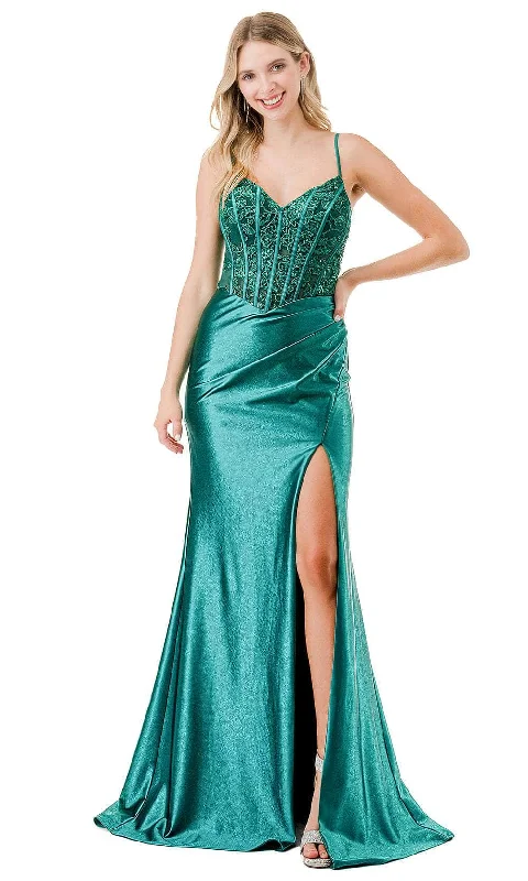 Aspeed Design L2900P - Lace-Up High Slit Prom Dress