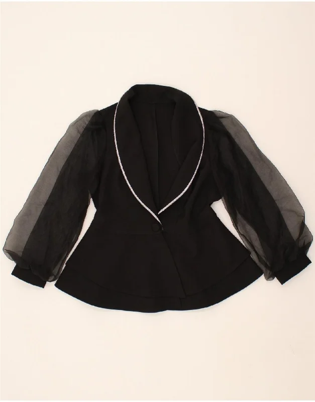 VINTAGE Womens 1 Button Blazer Jacket UK 12 Medium Black