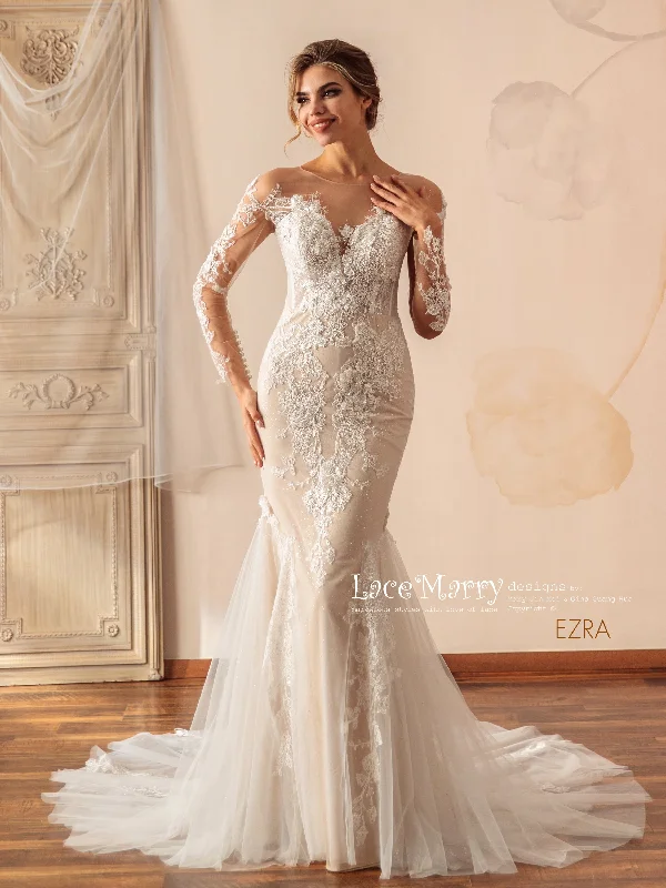 EZRA / Exclusive Lace Wedding Dress with Illusion Neckline