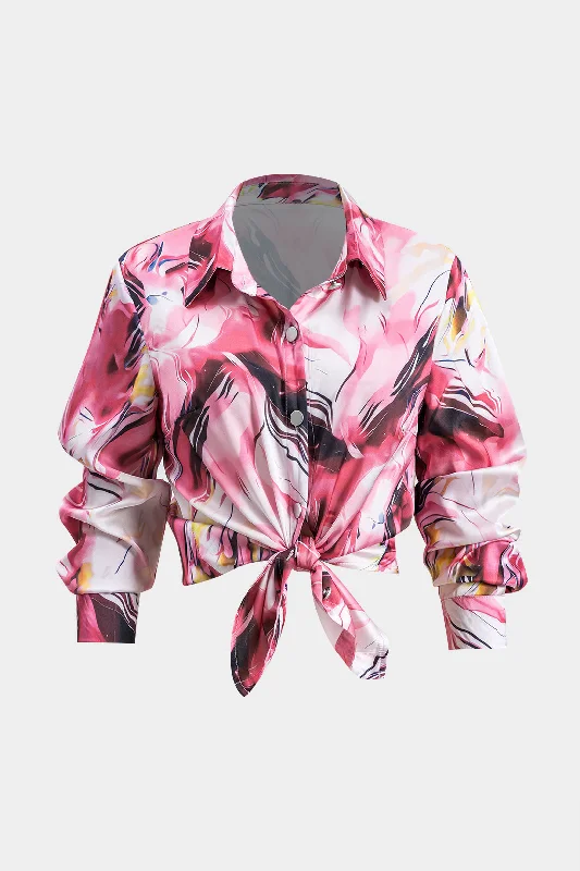 Abstract Print Button Long-Sleeve Shirt