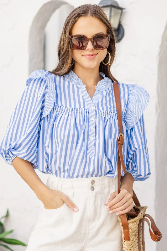 So Honored Blue Striped Blouses