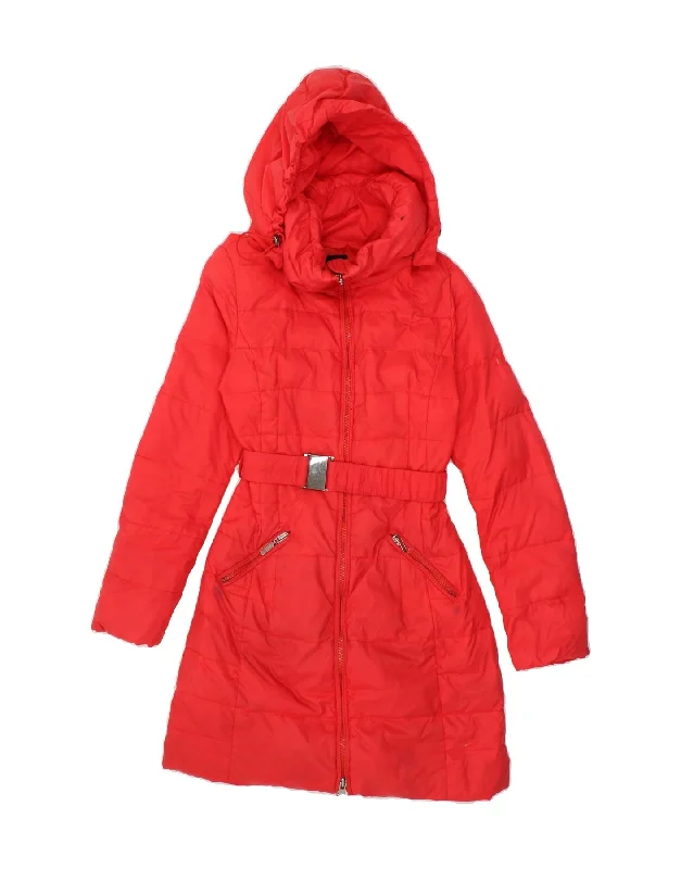 BENETTON Womens Hooded Padded Coat IT 40 Small Pink Nylon