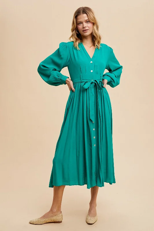 Jade Belted Long Sleeve Maxi Dress