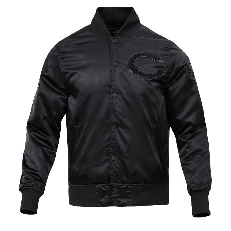 NFL CHICAGO BEARS TRIPLE BLACK MEN'S SATIN JACKET (TRIPLE BLACK)