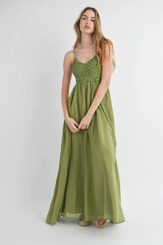 Green Crochet Bodice Maxi Dress