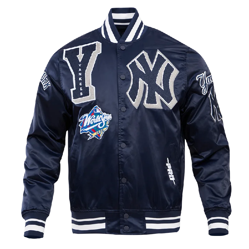 MLB NEW YORK YANKEES MASHUP LOGO MEN'S SATIN JACKET (MIDNIGHT NAVY)