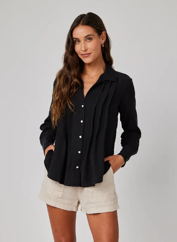 Pintuck Button Down - Black