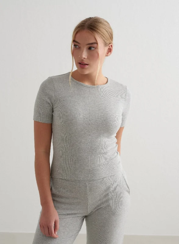 Grey Melange Ease Ribbed Short Sleeve