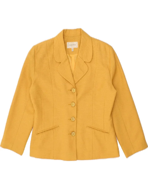 SASHA Womens 4 Button Blazer Jacket UK 14 Medium  Yellow Polyester