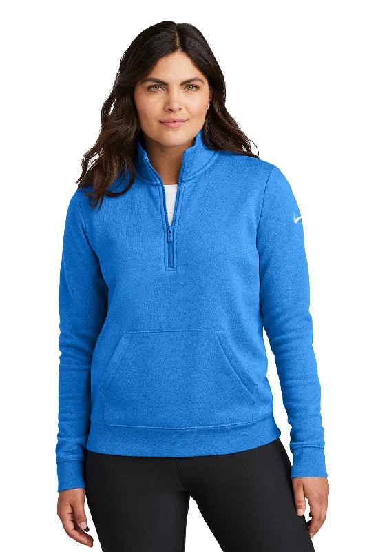 Nike Womens Club Fleece 1/4 Zip Sweatshirt w/ Pouch Pocket - Heather Light Game Royal Blue