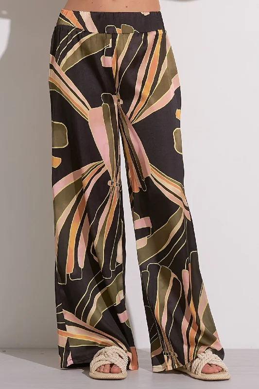 Black Graphic Satin Wide Leg Pant