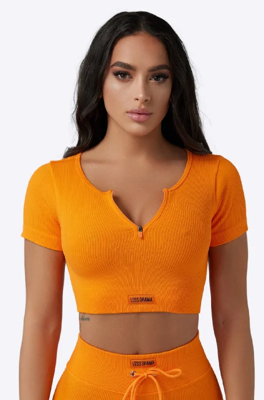 Focused Ribbed Crop Top - Orange