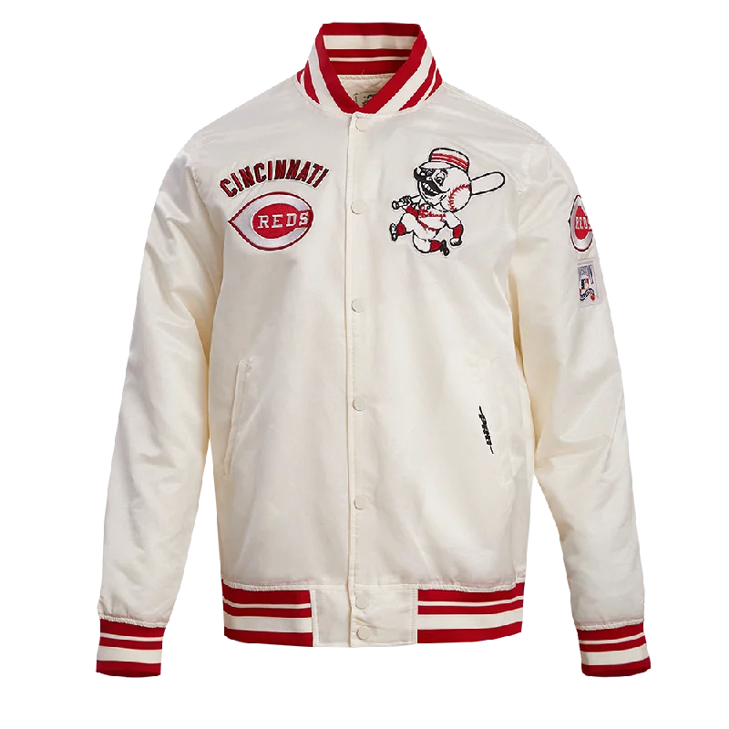 MLB CINCINNATI REDS RETRO CLASSIC MEN'S RIB SATIN JACKET (EGGSHELL/ RED)