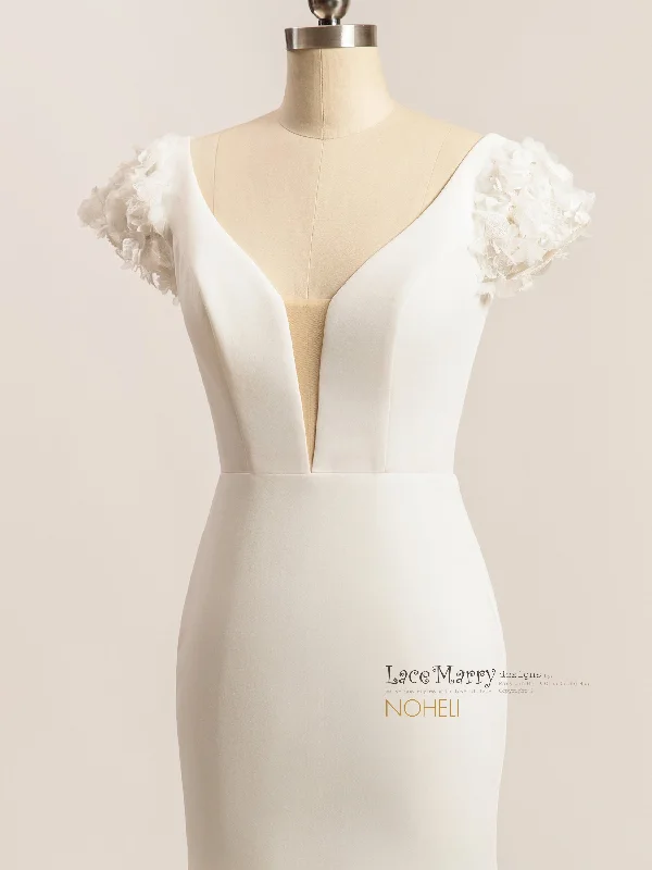 NOHELI / Simple Wedding Dress with 3D Cap Sleeves