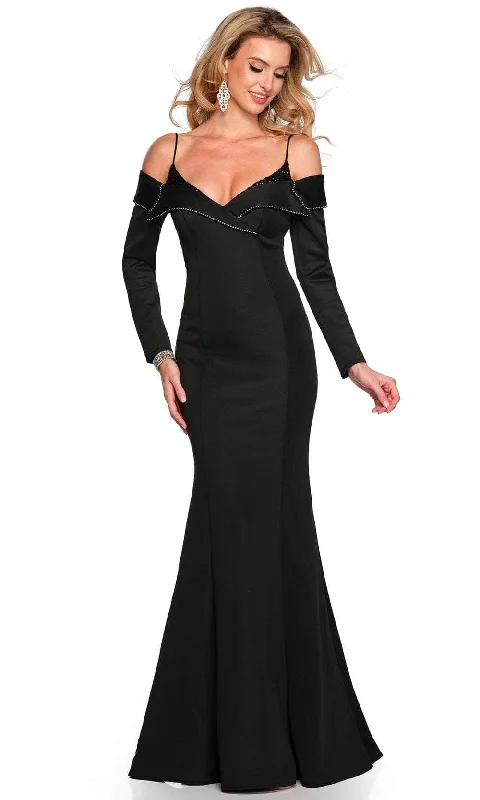 Dave & Johnny 11434 - Long Sleeve Cold Shoulder Evening Gown