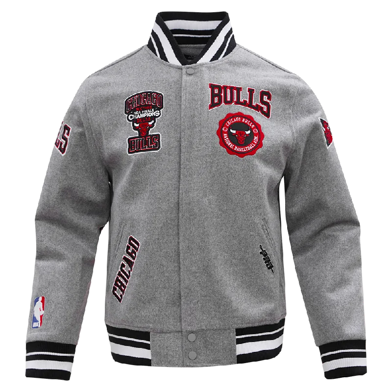 NBA CHICAGO BULLS CREST EMBLEM MEN'S RIB WOOL VARSITY JACKET (HEATHER GRAY/BLACK)