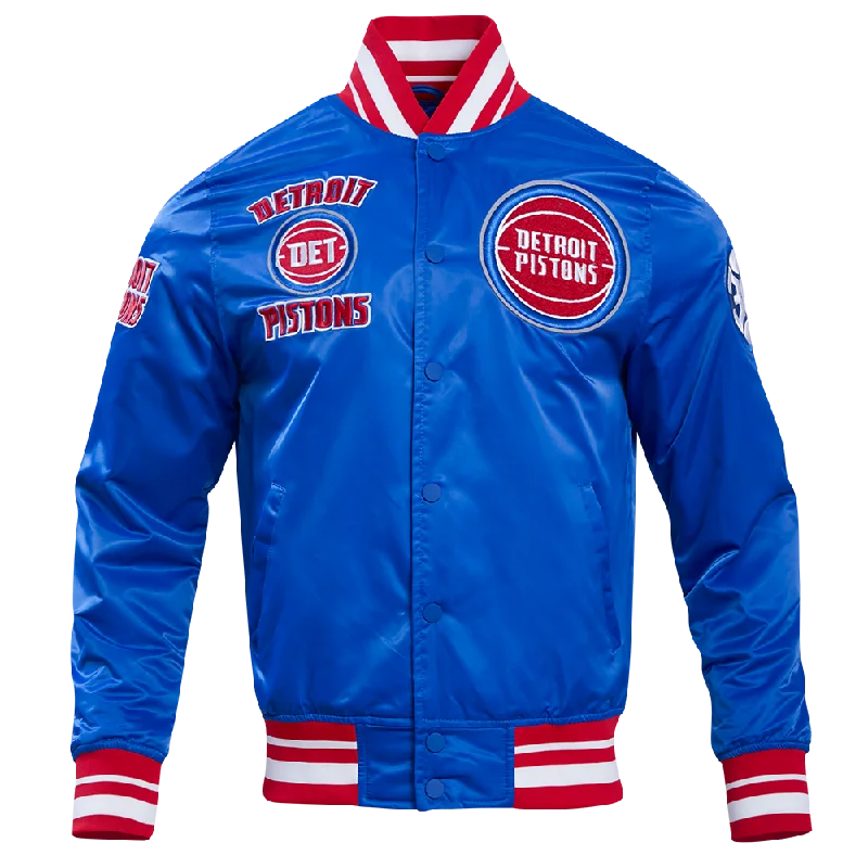 NBA DETROIT PISTONS RETRO CLASSIC MEN'S RIB SATIN JACKET (ROYAL BLUE/RED)