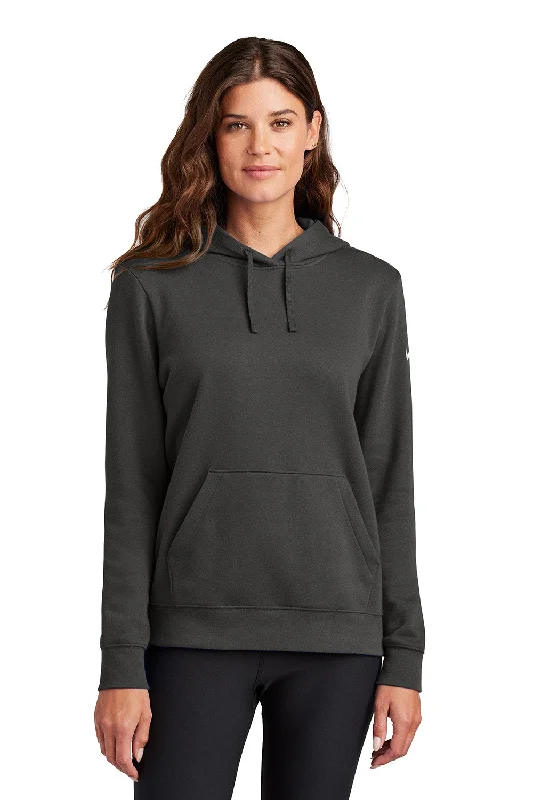 Nike Womens Club Fleece Hooded Sweatshirt Hoodie w/ Pouch Pockets - Anthracite Grey