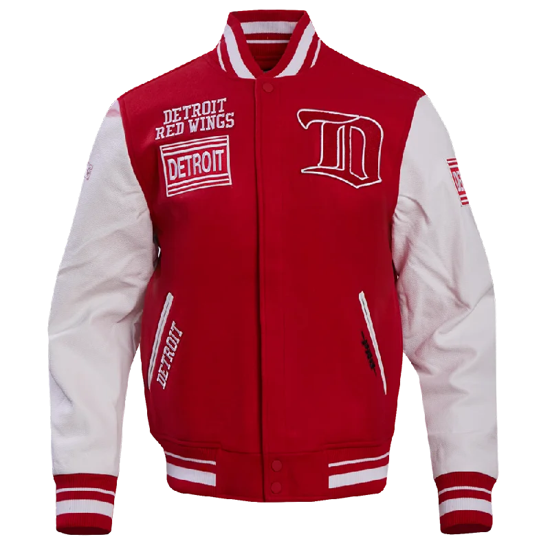 NHL DETROIT RED WINGS RETRO CLASSIC MEN'S RIB WOOL VARSITY JACKET (RED/WHITE)