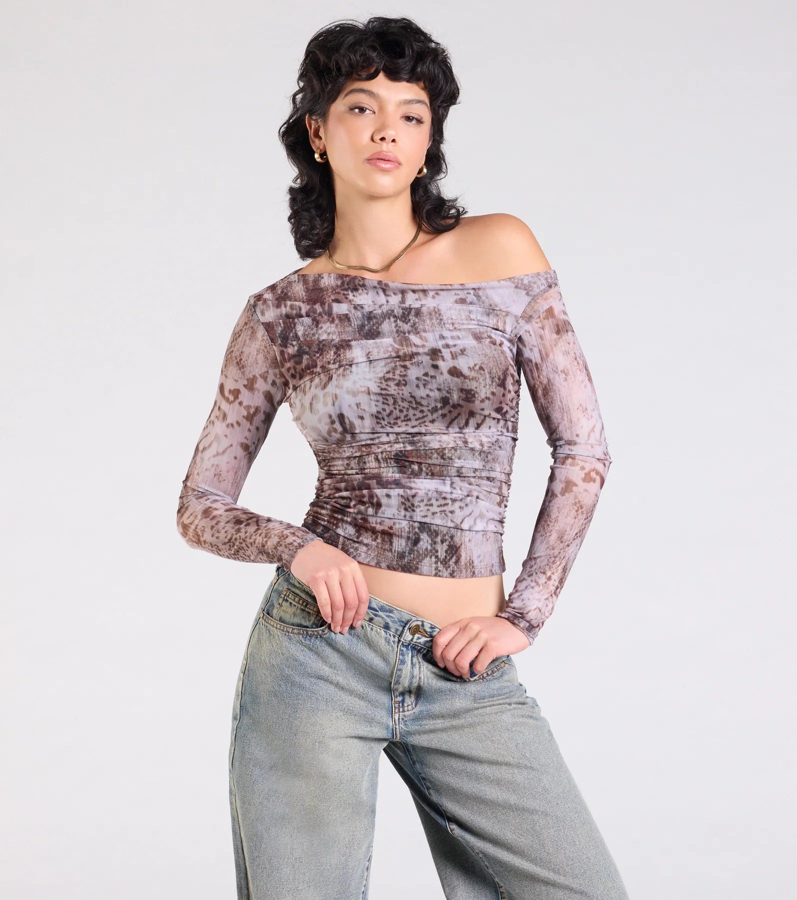 Wildly Chic Long Sleeve Abstract Print Crop Top