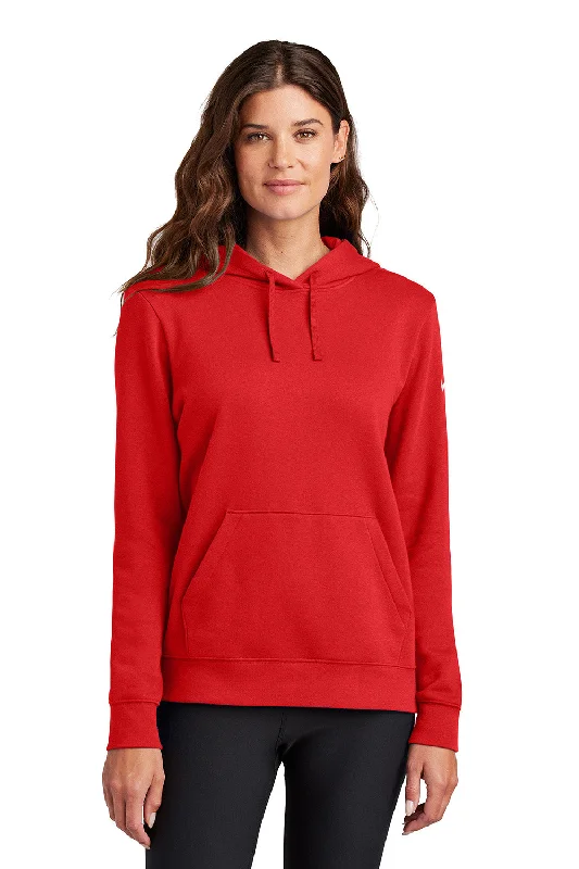 Nike Womens Club Fleece Hooded Sweatshirt Hoodie w/ Pouch Pockets - University Red