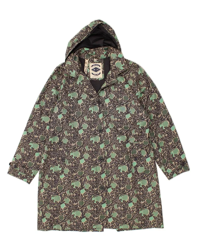 VINTAGE Womens Hooded Windbreaker Coat UK 18 XL Green Floral Cotton