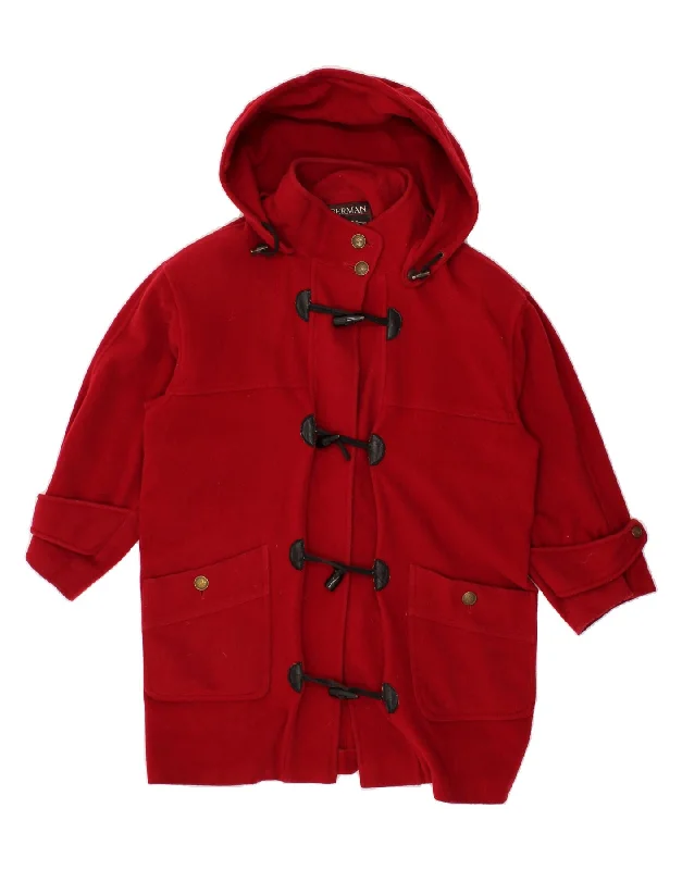 HUBERMAN Womens Hooded Duffle Coat UK 10 Small Red Wool