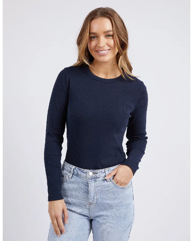 Foxwood Scoop Long Sleeve Rib - Navy