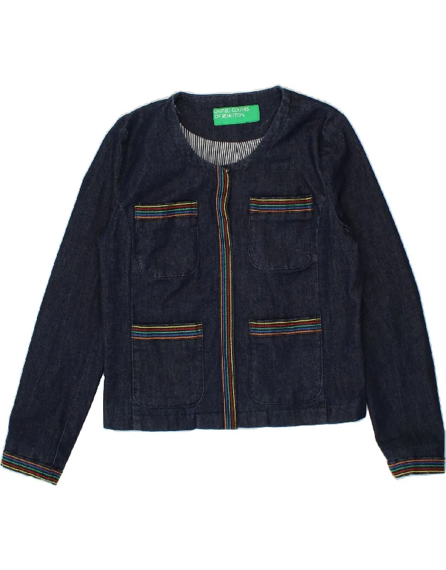 BENETTON Womens Denim Jacket UK 14 Large Navy Blue Cotton