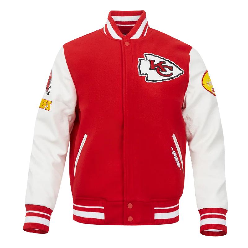 NFL KANSAS CITY CHIEFS OLD ENGLISH MEN'S RIB WOOL VARSITY JACKET (RED/WHITE)