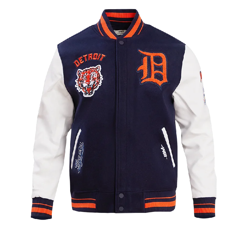 MLB DETROIT TIGERS RETRO CLASSIC MEN'S RIB WOOL VARSITY JACKET (MIDNIGHT NAVY/ORANGE/ MIDNIGHT)