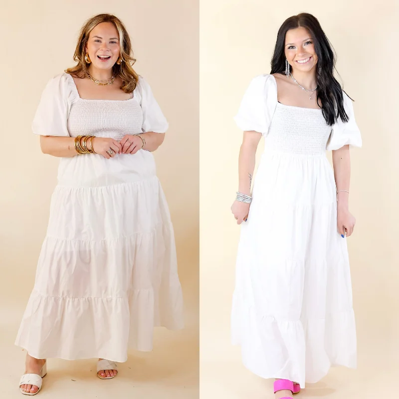 Santorini Sunshine Short Balloon Sleeve Maxi Dress in White