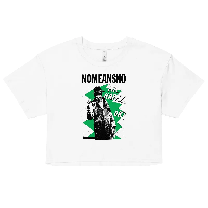 Nomeansno "Mr Happy" White Crop Top