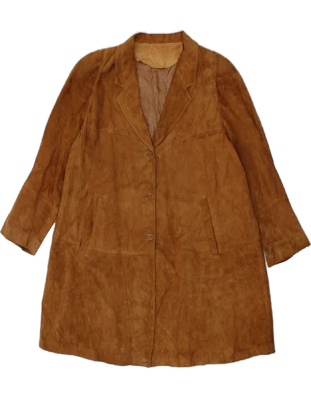 PICCINI Womens Suede Overcoat IT 46 Large Brown