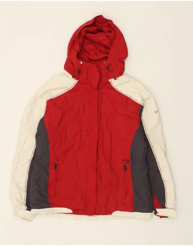 COLUMBIA Womens Hooded Windbreaker Jacket UK 16 Large Red Colourblock